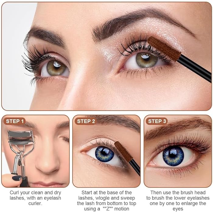 Brown Mascara Waterproof 10 ml - Waterproof Durable Volumising Curling Extension Mascara Makeup - Image 3
